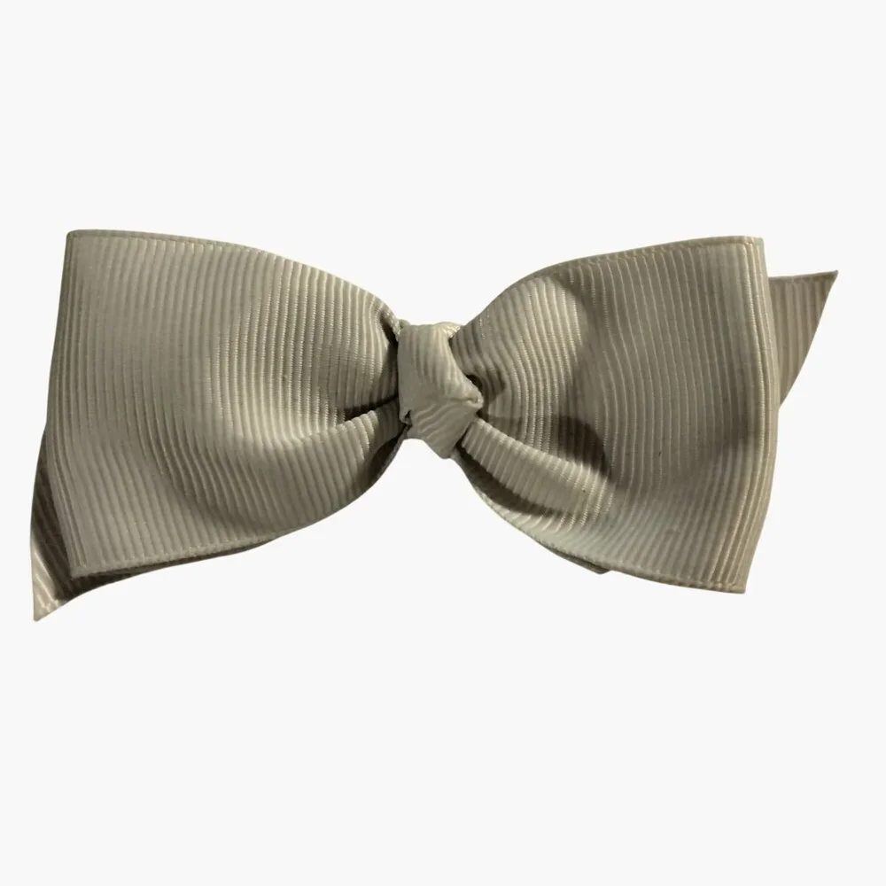 Gray Ribbed Hair Bow Clip Girls Grosgrain Ribbon
